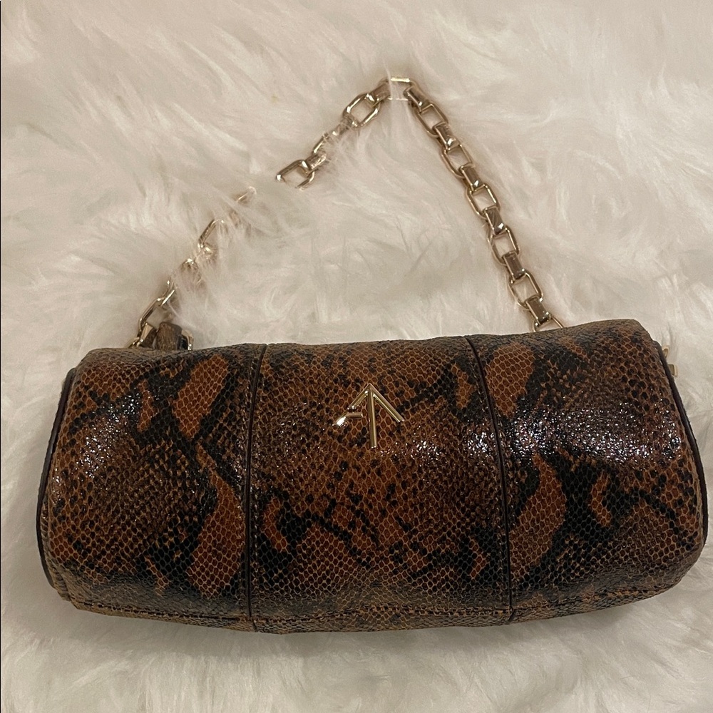 Manu Atelier Mini Brown Snake Print Cylinder Bag Limited Edition